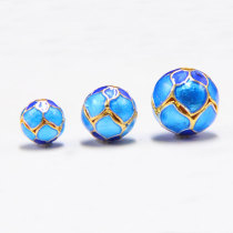 New cloisonne 8-12mm round beads pure copper gold plated enamel color burning blue bracelet hand string bead diy accessories