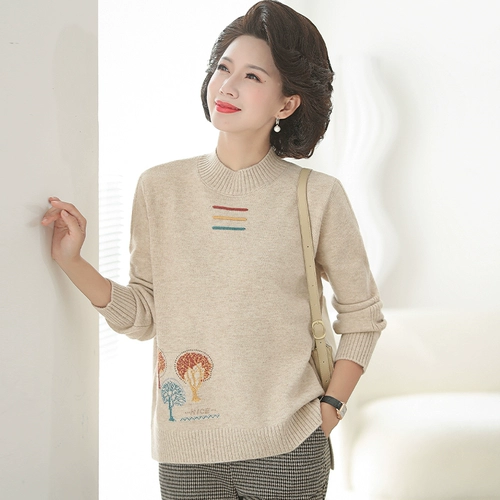 Приятный телу пуховик для матери, трикотажный демисезонный утепленный свитер, в западном стиле, коллекция 2022, для среднего возраста