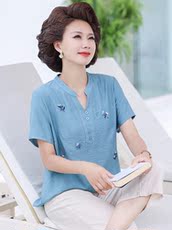 Одежда для дам 中年妈妈夏装短袖洋气t恤阔太太高贵薄款小衫中老年夏季宽松上衣 Jane Fox