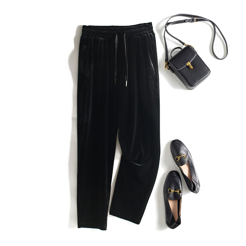 Imported Gold Velvet Sweatpants for Women, Spring & Fall New Casual Pants, High-End, Slimming Look and Drapey, Small-Footed Harem Pants