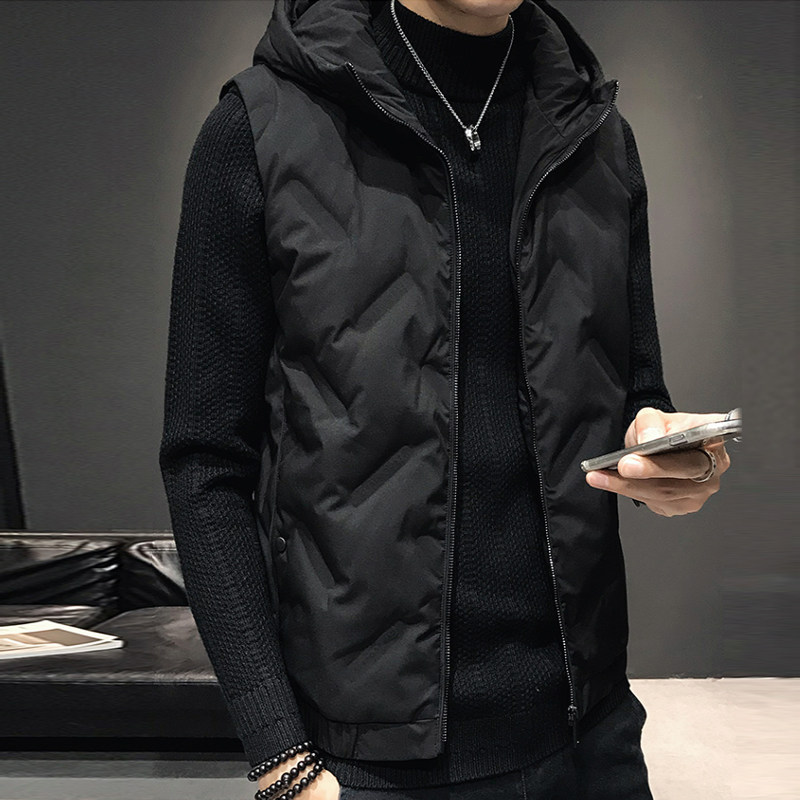 Male autumn winter trend of down jacket waistcoat personality joker handsome hooded wear popular logo men warm vest coat