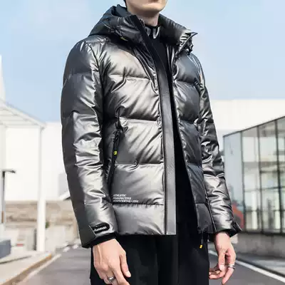 Bright face down jacket men's short Korean version of the trend handsome men's white duck down Tide brand thick warm and slim coat men