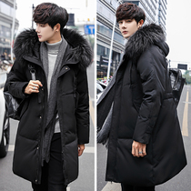  Down Jacket mens medium and long 2021 winter Korean version of the trend handsome men thickened explosive slim wool collar Parker suit