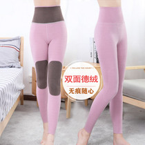 New womens De velvet high waist incognito warm pants double-sided brushed knee support waist plus velvet leggings heating autumn pants