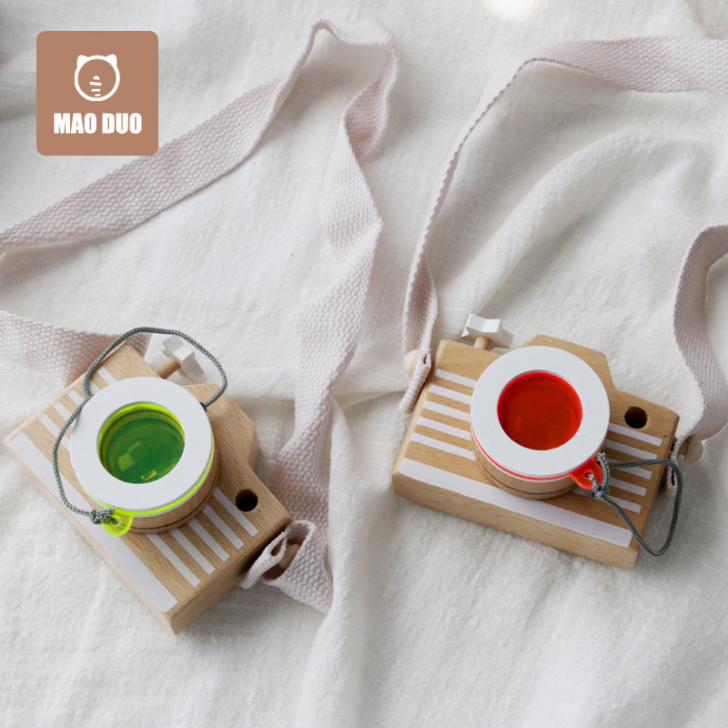 Wooden simulation camera children's kaleidoscope educational toys creative children props doll model ins photo