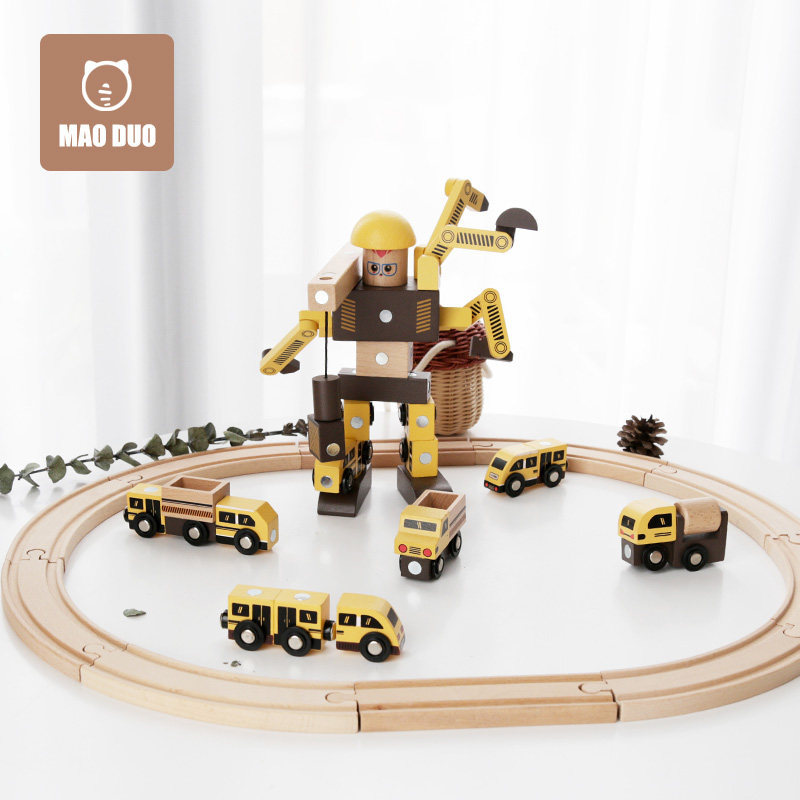 100 BEECH WOOD TRACK SMALL TRAIN SPLICING GIFT BOX MAGNETIC ROBOT ASSEMBLY COMBINED GIFT BOY CHILDREN PUZZLE