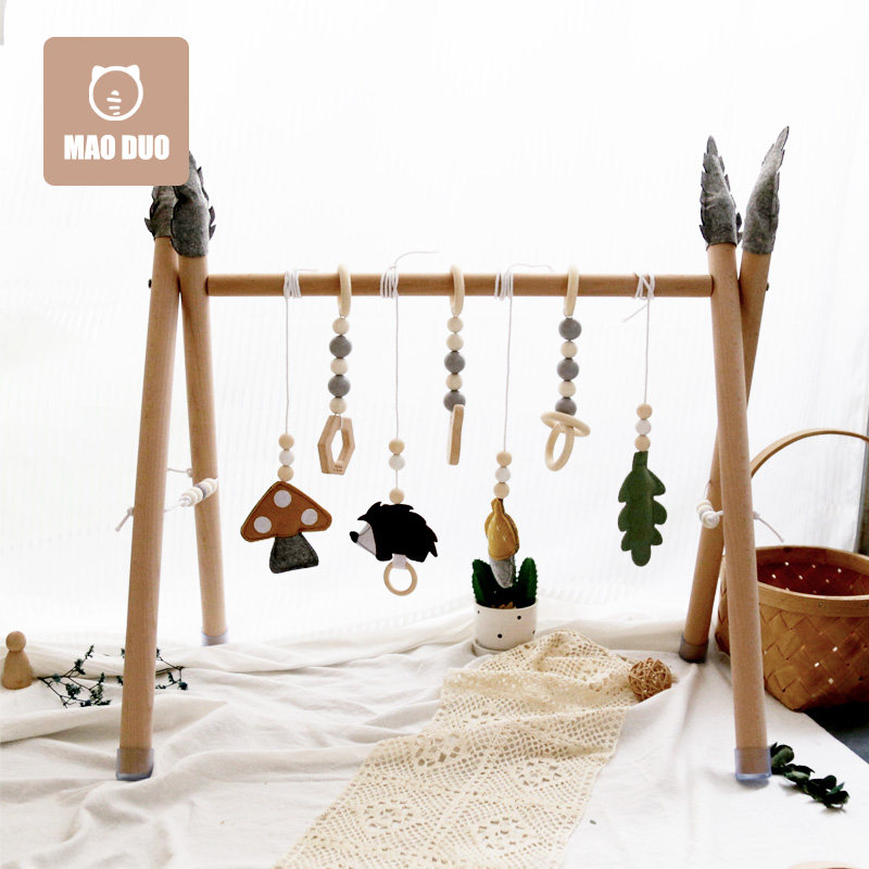 INS wind children's wooden fitness rack Nordic wind ornaments newborn baby gift supplies turn over educational toys