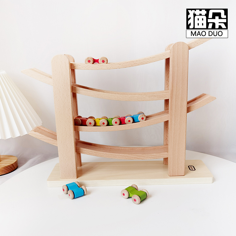 Solid wood railcar Toys 1 ~ 3 years old Fried Cart Rolling Ball Gliding Inertia Boy Wooden Dolly Puzzle Early Education