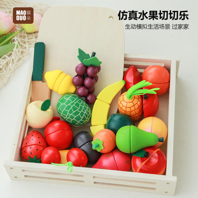 Wooden house play, fruit cutting and viewing toys, children's simulated kitchen toys, simulated magnets, single sale, Chaser Le YW