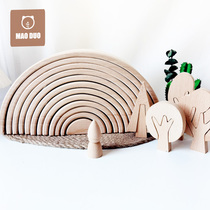 Cat-Dove children early teaching solid wood building blocks without paint Toys build 2-3-6-year-old boy girl Puzzle Enlightenment Baby