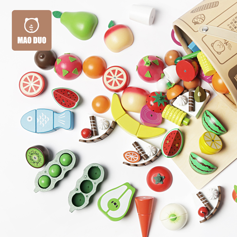 Children's toy birthday gift boxes grow up dressed as home wine chiche See fruits Vegetables Beech Wooden Small Kids Presents