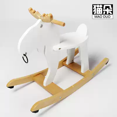 Wooden children's Trojan ins Angel rocking horse baby riding toy 6 months old solid wood baby 1-2 years old