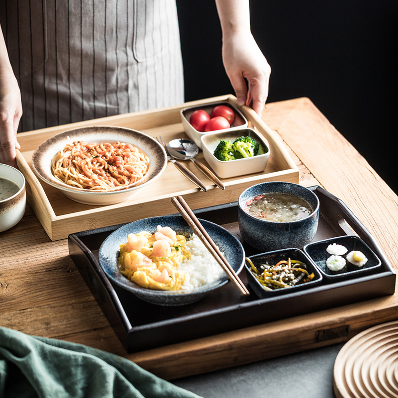 Japanese-Style Single-Serving Tableware Set with Tray, Ceramic Soup Plate, Pasta Plate, Baked Rice Plate, Single-Person Breakfast Bowl and Plate Set