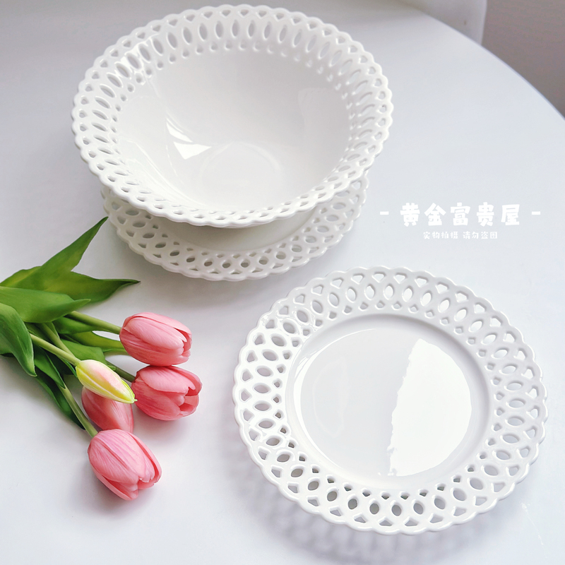 Original Export Plain White Hollow Plate Large Bowl Ceramic White Plate White Large Bowl Tableware Dish Salad Bowl Original Export Plain White Hollow Plate Large Bowl Ceramic White Plate White Large Bowl Tableware Dish Salad Bowl