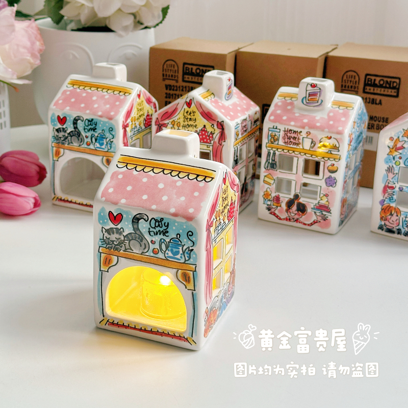 Dutch Lady Ceramic Small House Ornament Aromatherapy Candle House Fish Tank Shelter House Home High-Value Porcelain Blond