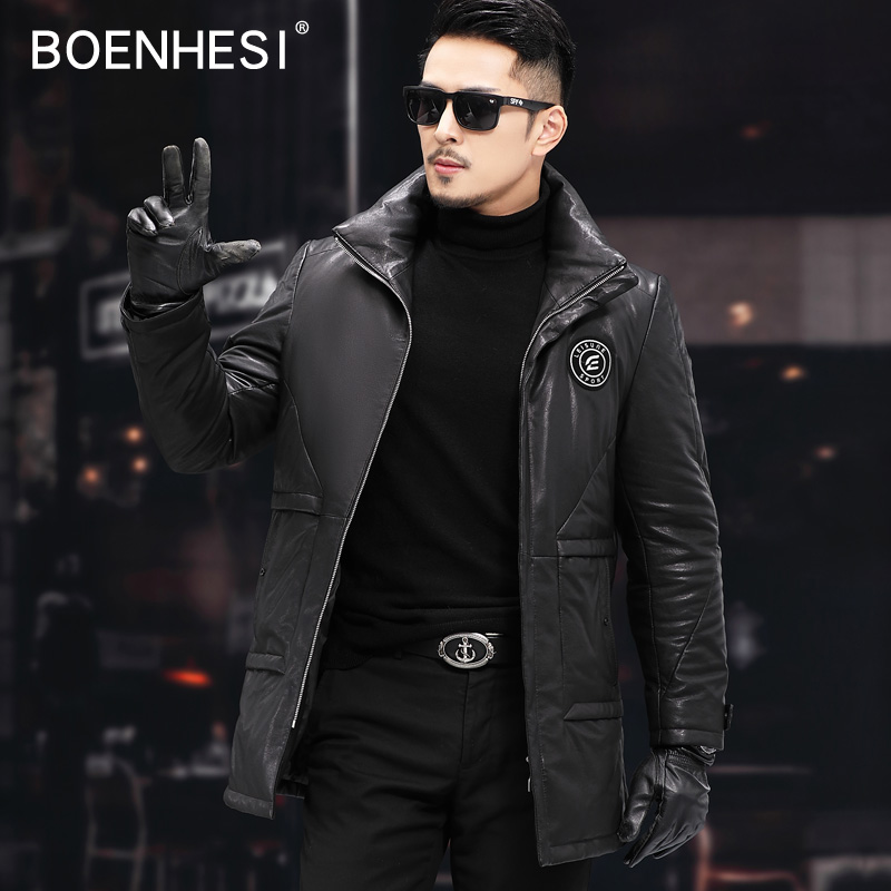 Winter Hainen genuine leather fur coat with long version leather down jacket upright collar warm and thick coat plant tanned sheep leather jacket