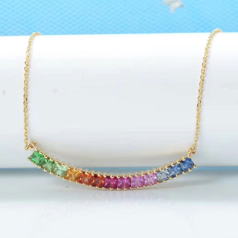 Jun Huang Jewelry 18k yellow gold rainbow necklace Color sapphire fashion Smiley necklace Smile necklace