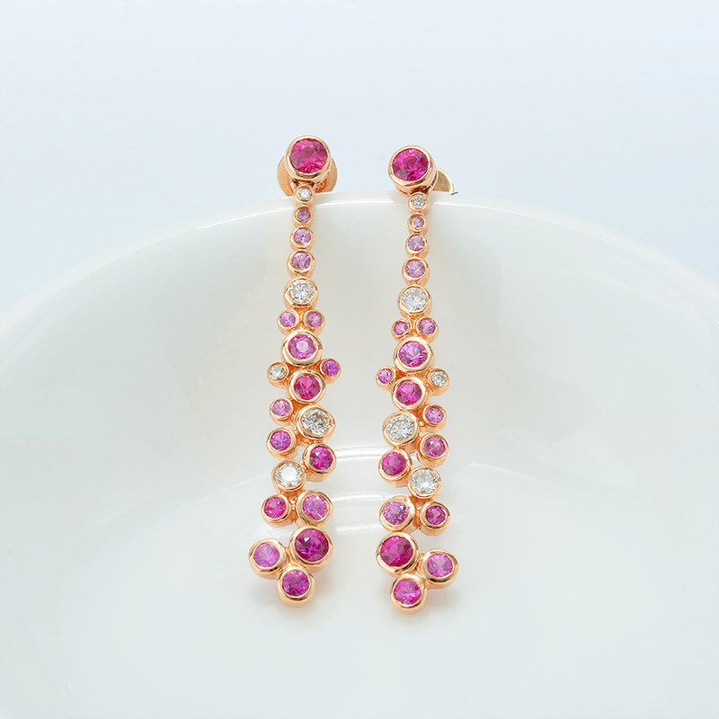Handsome jewels 18K gold inlaid with diamond ear nail fashion meritocratic little fresh ruby bubble earrings earrings