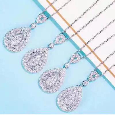 Junhuang Jewelry 18K Platinum Diamond Sort Square Pear-shaped Necklace Group Diamond Pendant Fashion Simple Women