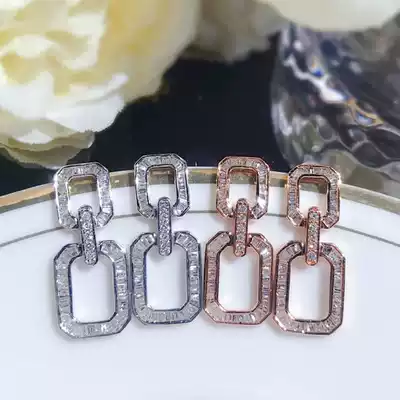 Junhuang jewelry 18K Platinum Luxury full of diamond earrings irregular ladder square diamond earrings female