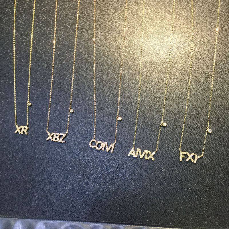 Junhuang Jewelry 18K white gold bracelet women's diamond necklace Rose gold English letters personalized custom real diamond necklace