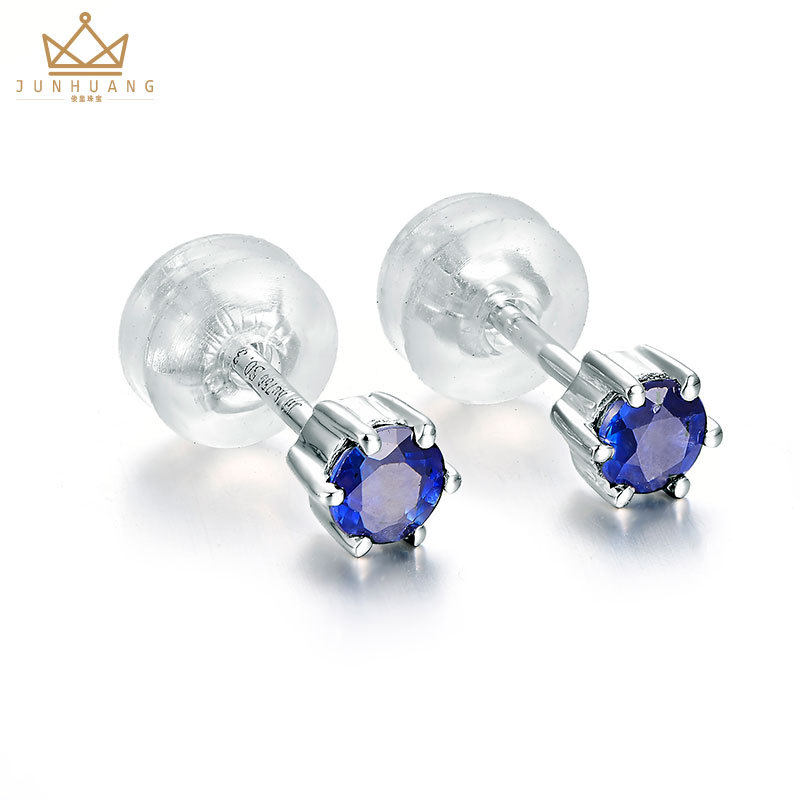 Junhuang jewelry sapphire earrings female 18k platinum six-claw inlaid gemstone earrings
