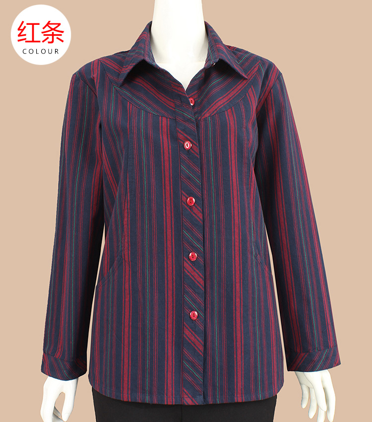 Áo sơ mi nữ sọc cotton mới 2018 nữ trung niên xòe dài và mập mạp tay dài xuân hè - Quần áo của mẹ mẫu váy liền cho tuổi 40