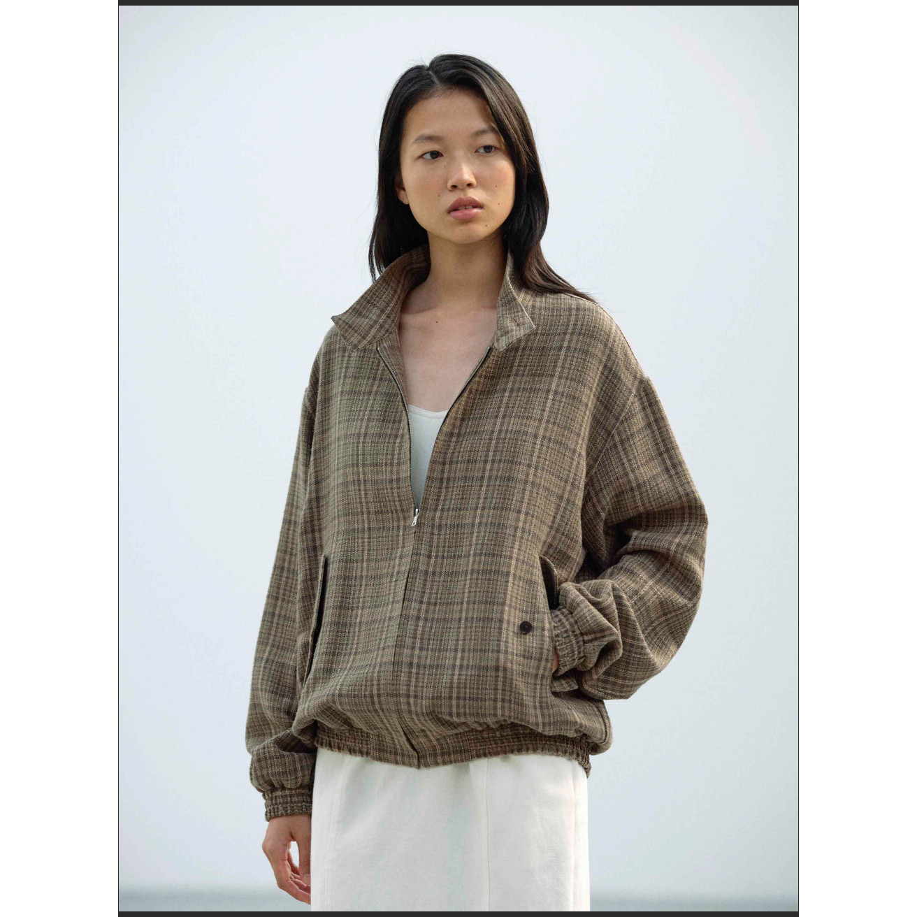 日本买手代购auralee 26SS SILK LINEN NEP CHECK ZIP 格纹外套-淘宝