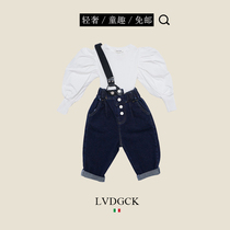Girls autumn suit 2021 New LVDGCK Italian children shoulder belt pants children two-piece tide