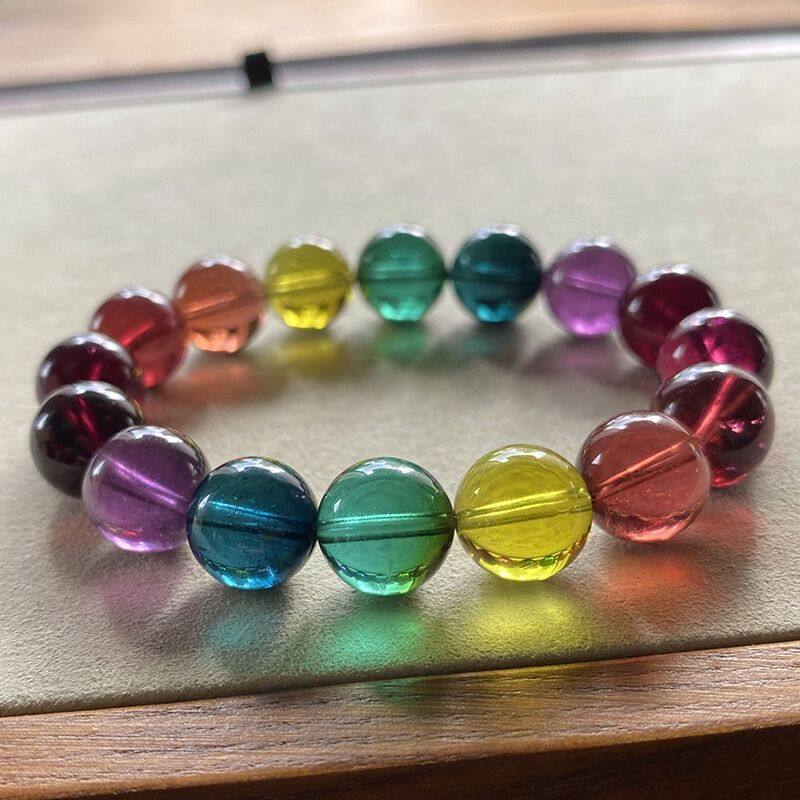 Xitang jewelry small sugar natural Brazilian old mine ice cream rainbow color label tourmaline hand bracelet single circle Buddha beads female
