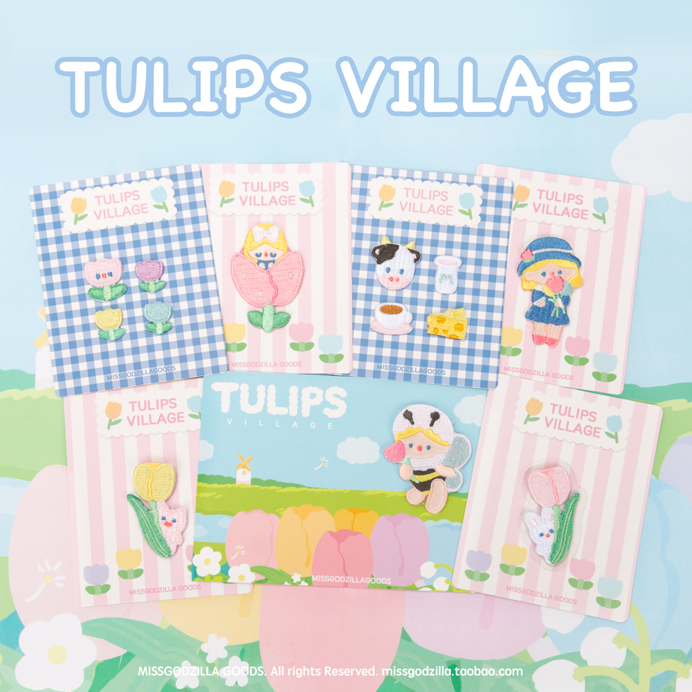 Miss Godzilla cute Tulip embroidery stickers iPad shell ns decorative cloth stickers clothes shoes bags bag hole stickers