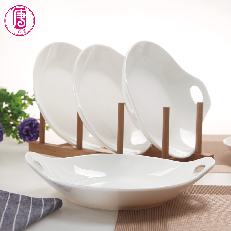 Household pure white soup plate Household ears plate 8 inches ceramic dish dish dish dish tableware FanPan move