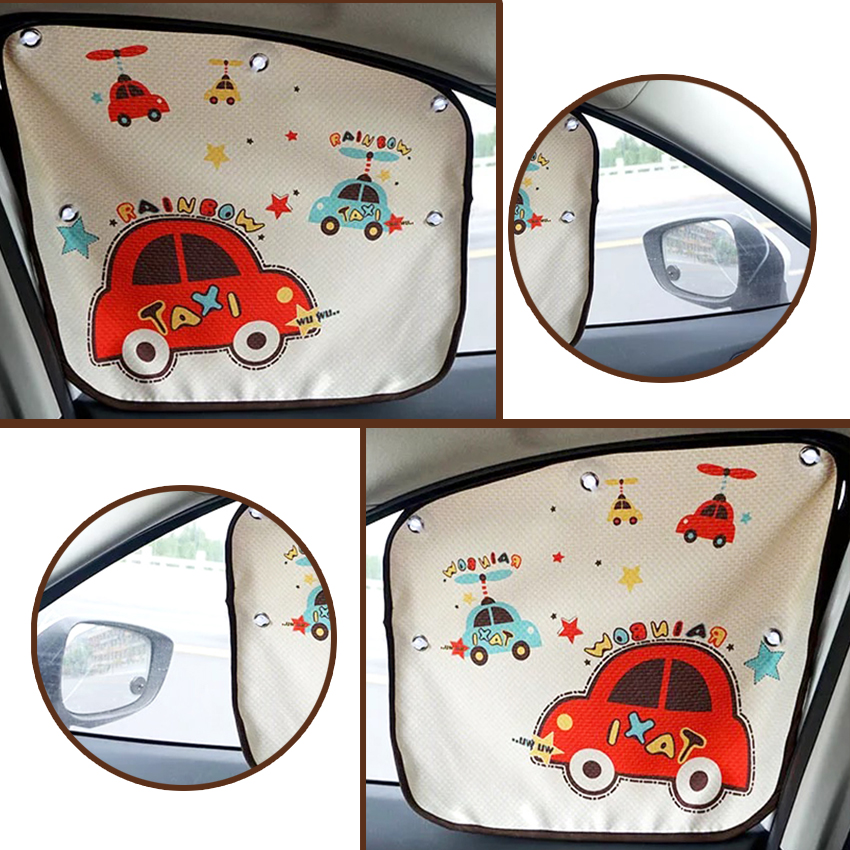 Car window sun-shading curtain cartoon suction cup type car shading curtain automatic telescopic sun protection side window heat insulation car curtains