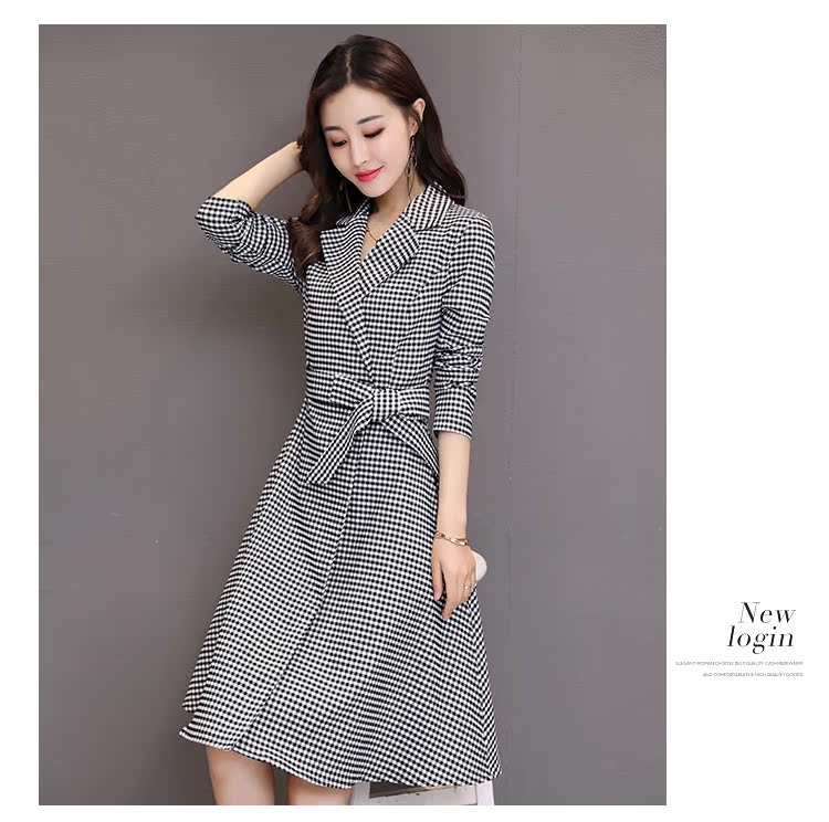 Chỉ có Yi ◆ giảm giá thương hiệu thắt lưng nữ kẻ sọc áo dài áo khoác nữ 10.18 mùa thu áo dạ đẹp