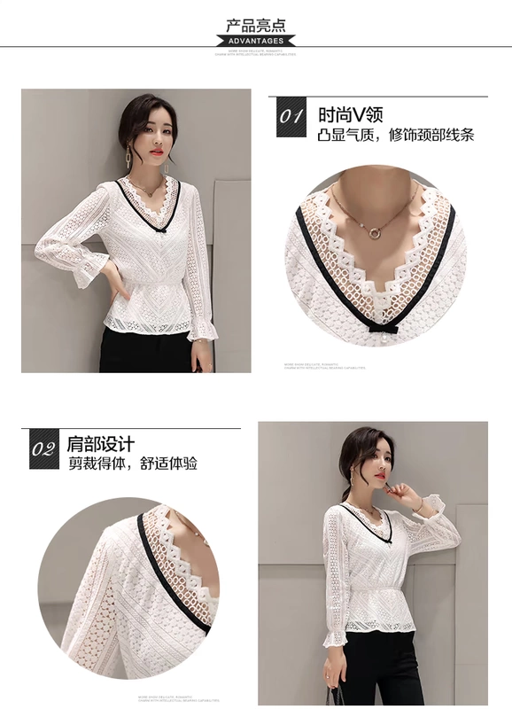 Xizi Sang ★ Áo voan đặc biệt Thu đông Thời trang Hàn Quốc Joker Chiffon Top Eo Thin Lace Shirt Women