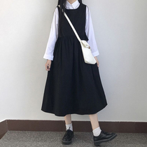 Loose Explicit thin Korean version Skirt College Wind Style Dress Dress Woman Long style Knee Black Spring Autumn 2022 Braces Skirt