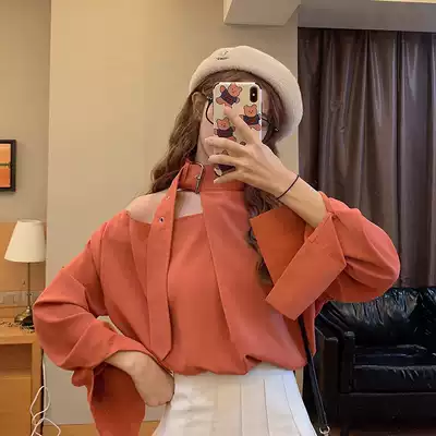 Early autumn design sense niche strapless long sleeve sexy shirt Women autumn 2021 New early autumn shirt top