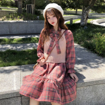 Early autumn college style long plaid dress autumn dress autumn 2021 new female hipster slim skirt