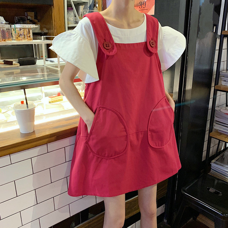 Dress 2022 Summer new Korean version loose Slim Fit Slim Fit Pocket Cuddling Bag Nepotism Schoolgirl