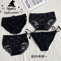 Sexy lace seamless underwear women 2021 summer new Korean Black low waist mesh transparent hollow breifs