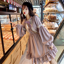 Net Red Japanese lace Lace Collar Lantern Sleeves Ocean Gas Small Subskirt Spring Autumn 2022 New Womens Dress Dress Cute