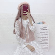 Small frescoed long sleeves High waist dresses Spring and autumn 2022 New womens fashion cut-age lace mid-length dress