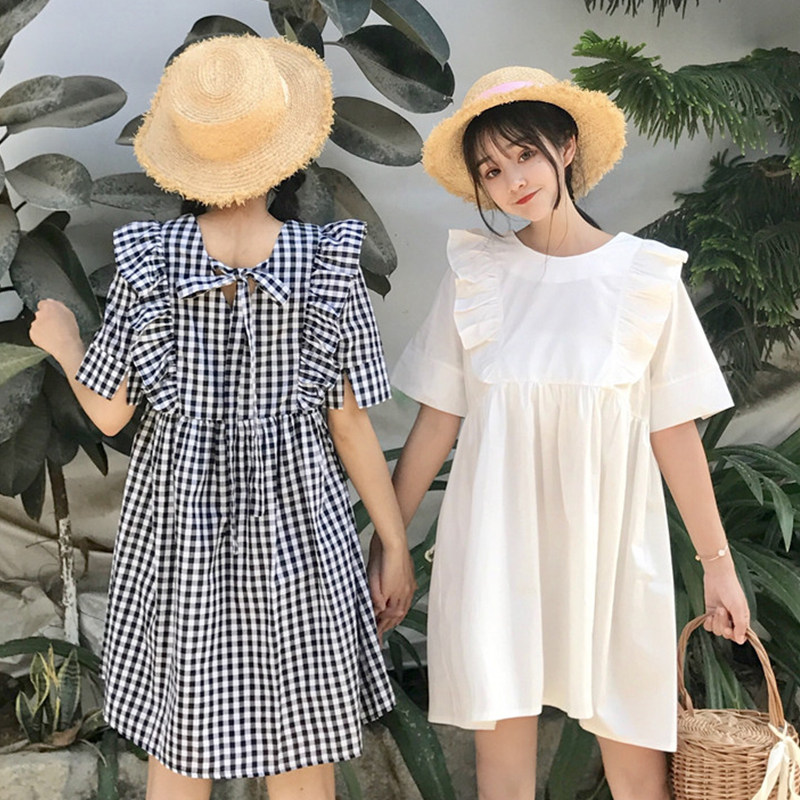 Net red Korean version Strap Butterfly Knot 100 Hitch Doll Skirt 2022 Spring Dress New Little Fresh Round Collar Foreign Dress Woman