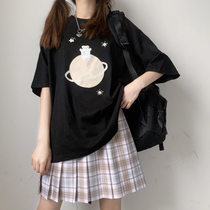 Student Japanese loose black Wild top cute print short sleeve T-shirt Women summer 2021 New ins tide
