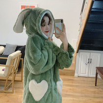 Coral Suede Winter Cute Pyjamas Woman Winter Style External Wear Suit Plush Suede Plus Suede Thickened Home Clothing Two Sets