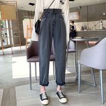 Pants Children 2022 new small subs Elegant Pants High Waist Double Buckle Straight Cylinder Loose slim 100 Lap Jeans Spring Autumn