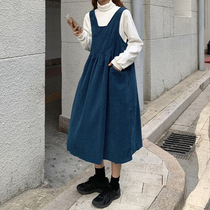 2022 new style retro braces skirt child spring and autumn relaxed temperament sleeve head reduction in long style dress surges