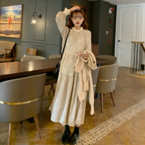  Spring and autumn 2021 new Korean dress female long skirt floral skirt loose autumn lace skirt long long-sleeved skirt