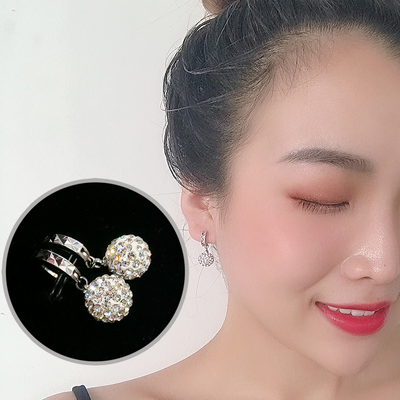 S925 pure silver needle slightly inlaid with diamond pearl earrings to sleep without removing small ball temperament earbuke mother ear buttoned ear pin