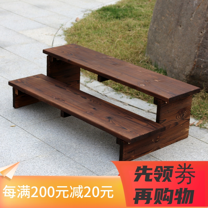 Carbonized solid wood foot outdoor balcony garden flower frame two layers of double-deck pedal meat frame
